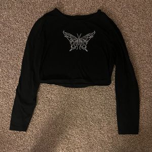 SHEIN cropped black butterfly top